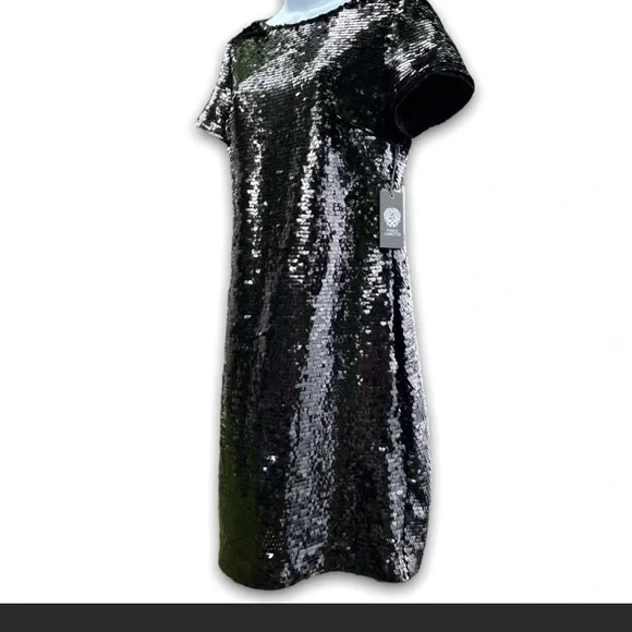 vince camuto black sequin dress Vince Camuto Geometric Sequin Velvet Sheath Dress, Womens, 8, Black